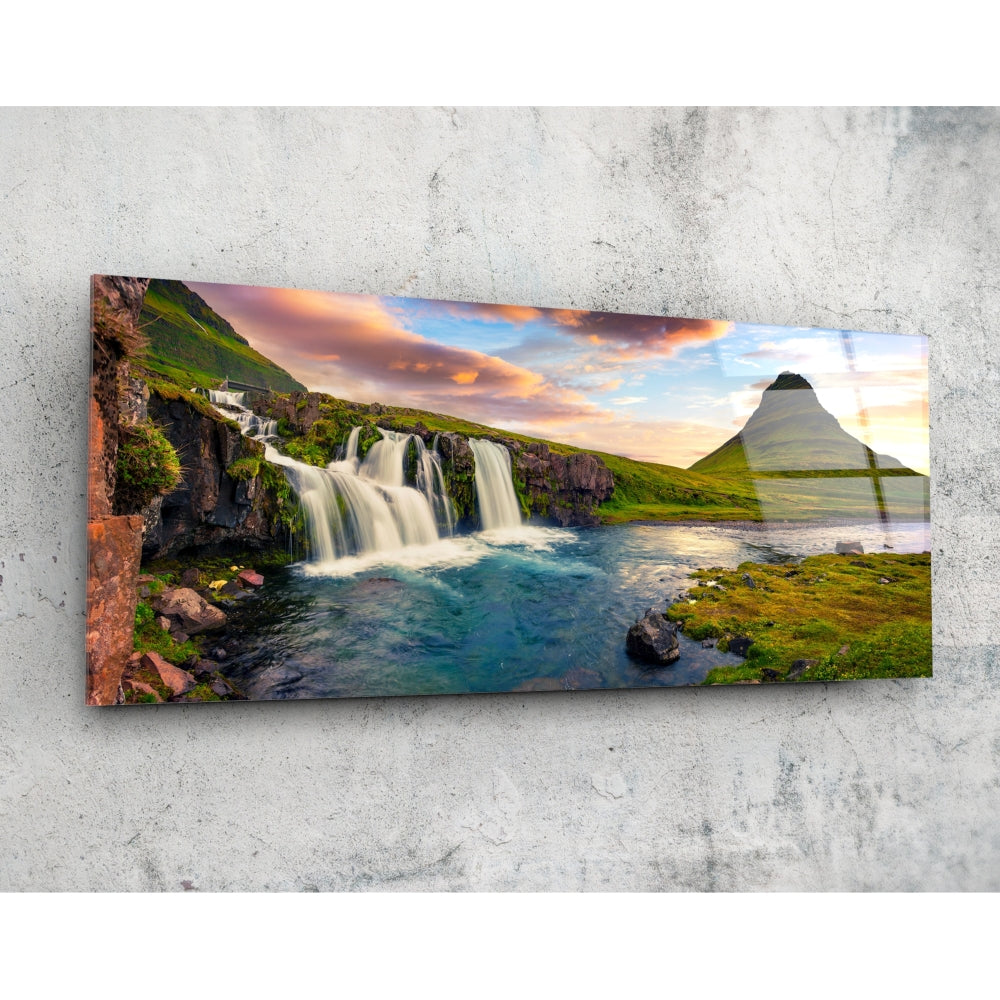 Waterfall Glass Wall Art (36"x14").