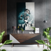 Jalen Hurts Eagles Brushed Aluminium Dibond Wall Art.