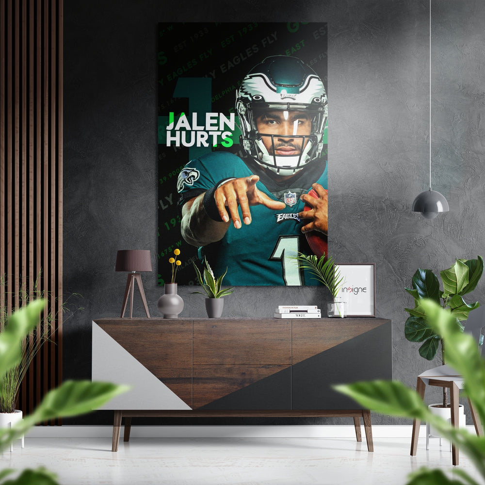 Jalen Hurts Eagles Brushed Aluminium Dibond Wall Art.