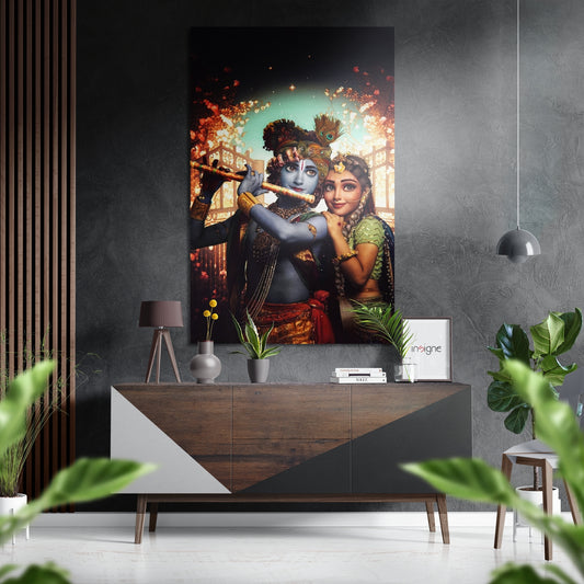 Radha Krishna Brushed Aluminium Dibond Wall Art.