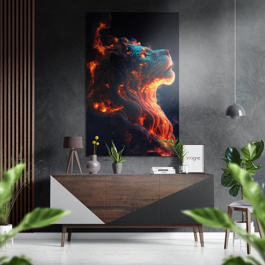 Fire Lion  Brushed Aluminium Dibond Wall Art.