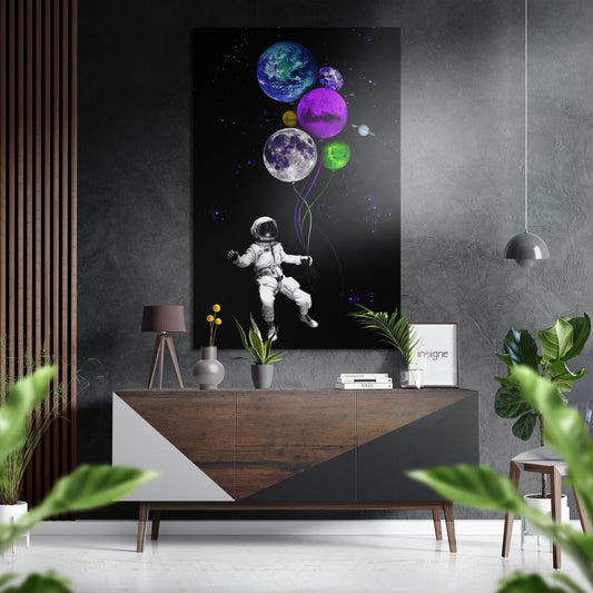 Astronaut's Balloons Brushed Aluminium Dibond Wall Art.