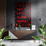 Eat, Lift, Sleep Brushed Aluminium Dibond Wall Art.