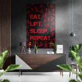 Eat, Lift, Sleep Brushed Aluminium Dibond Wall Art.