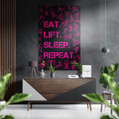 Eat, Lift, Sleep Brushed Aluminium Dibond Wall Art.