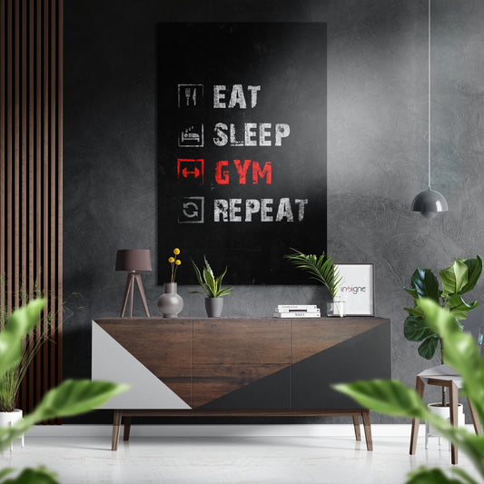 Eat, Sleep, Gym Brushed Aluminium Dibond Wall Art.