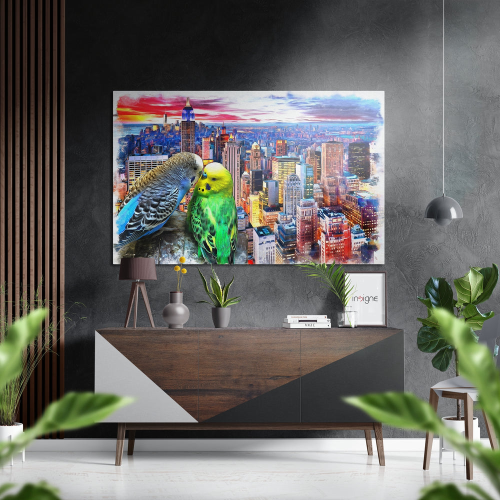 Budgies in Love Brushed Aluminium Dibond Wall Art.