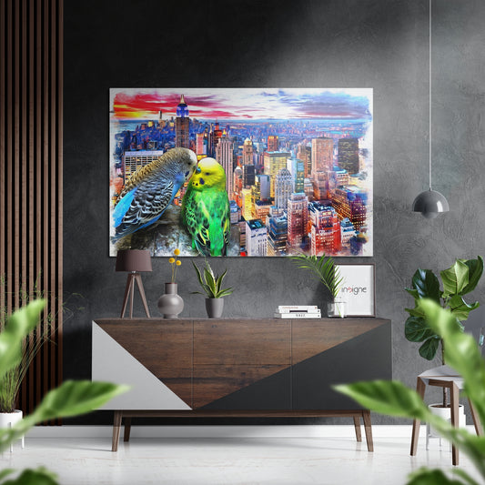 Budgies in Love Brushed Aluminium Dibond Wall Art.
