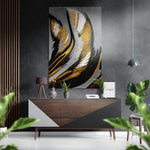 Golden Feather Brushed Aluminium Dibond Wall Art.