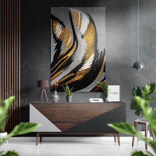 Golden Feather Brushed Aluminium Dibond Wall Art.