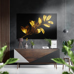 Golden Leaves Brushed Aluminium Dibond Wall Art.