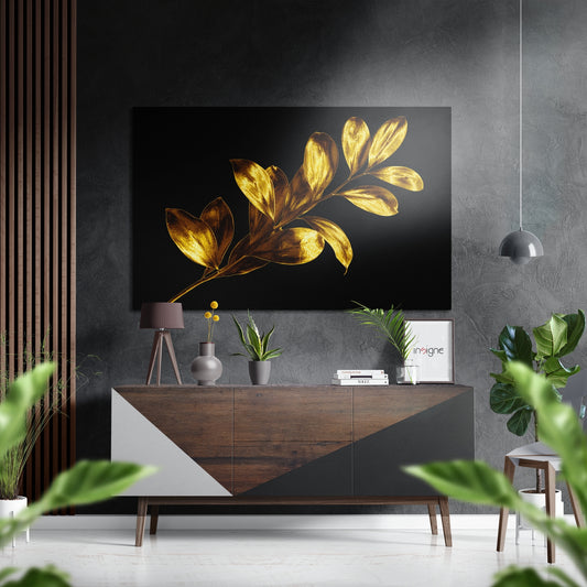 Golden Leaves Brushed Aluminium Dibond Wall Art.