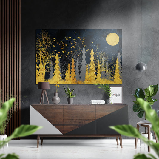Golden Forest Brushed Aluminium Dibond Wall Art.