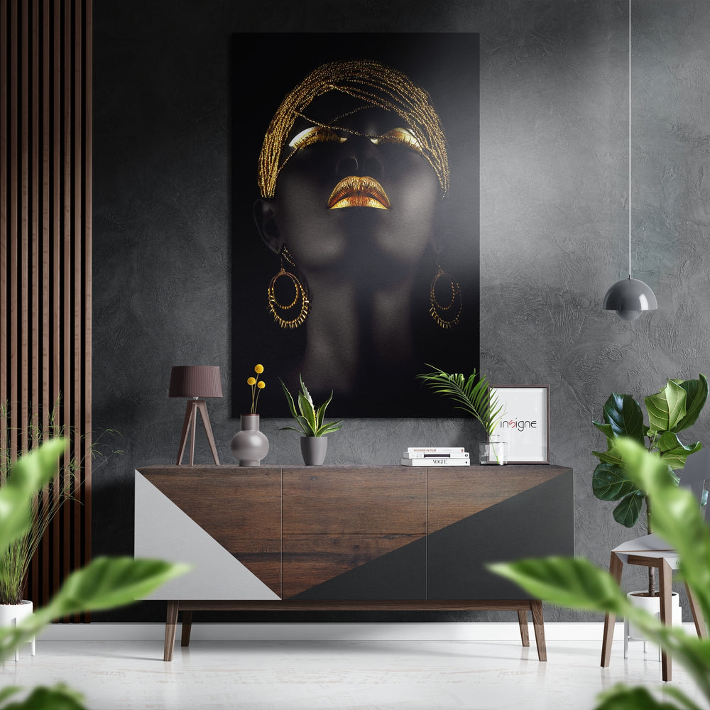 Golden Woman Brushed Aluminium Dibond Wall Art.