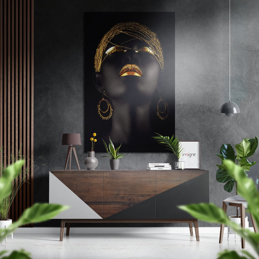 Golden Woman Brushed Aluminium Dibond Wall Art.