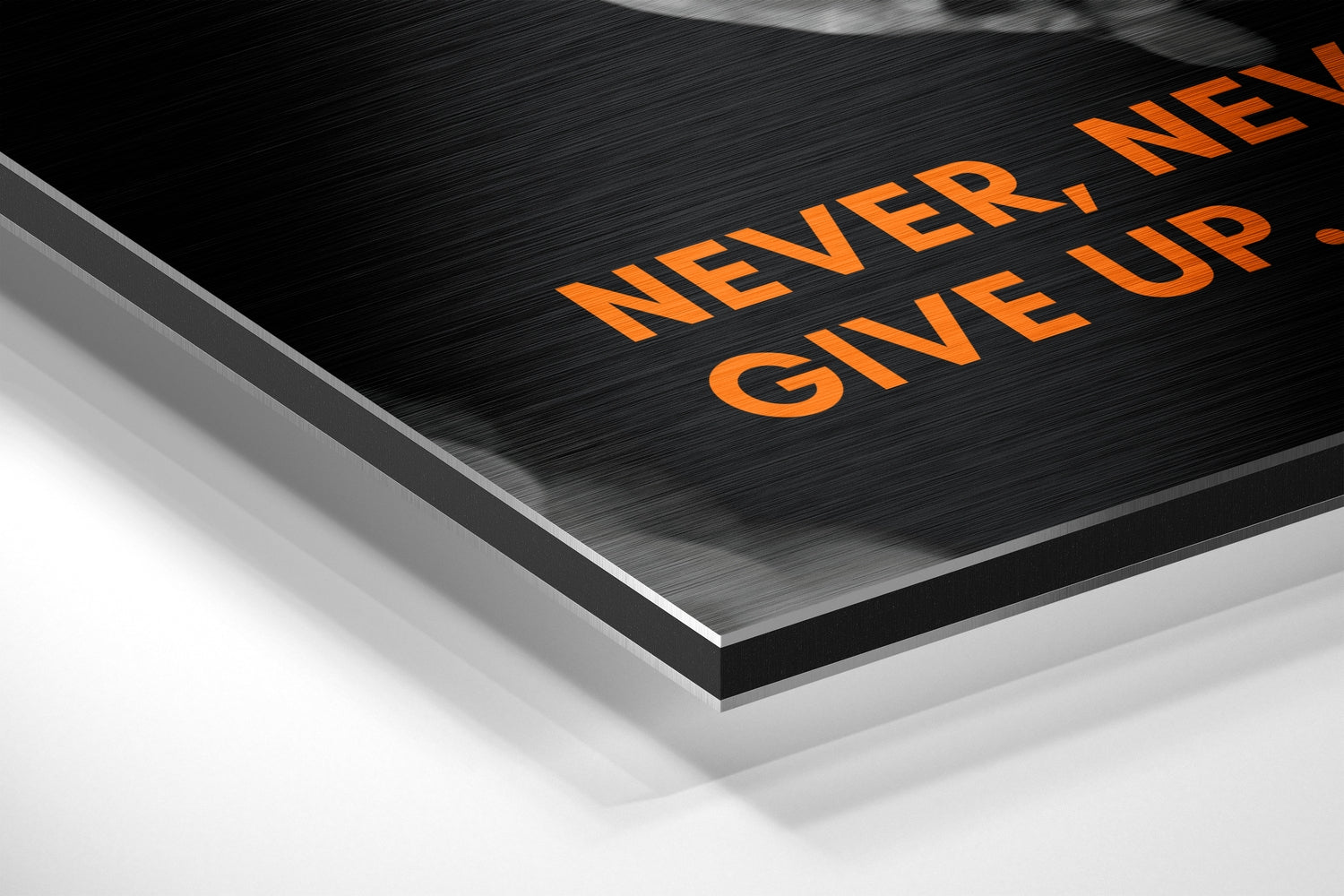 Never Give Up Brushed Aluminium Dibond Wall Art.