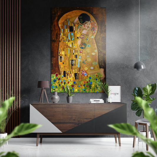 Klimt's Kiss Brushed Aluminium Dibond Wall Art.