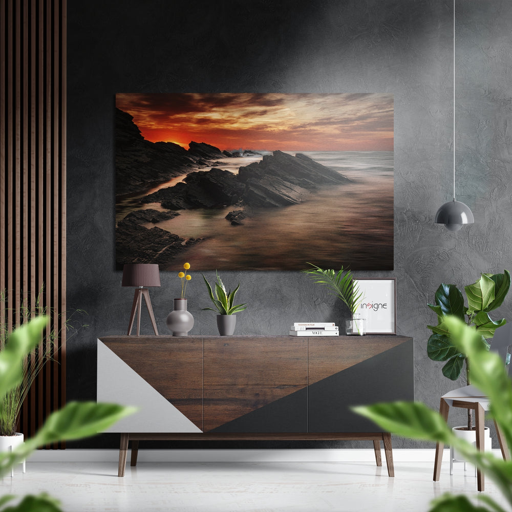 Sunset and Mountains Brushed Aluminium Dibond Wall Art.