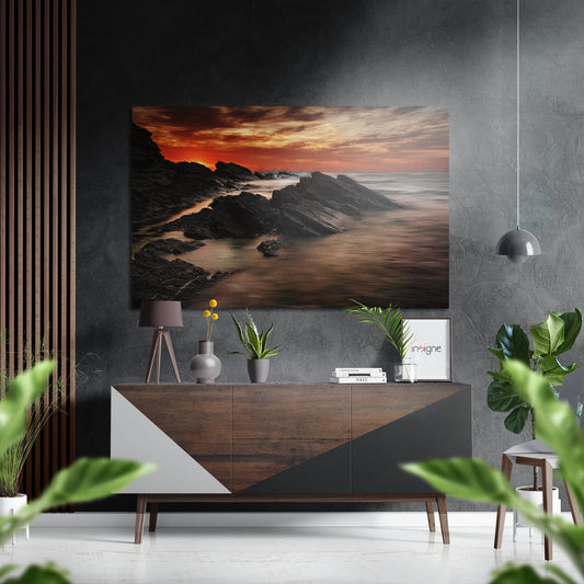 Sunset and Mountains Brushed Aluminium Dibond Wall Art.