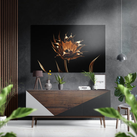 Golden Flower Brushed Aluminium Dibond Wall Art.