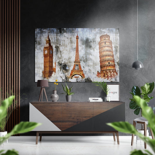 Iconic Buildings Brushed Aluminium Dibond Wall Art.