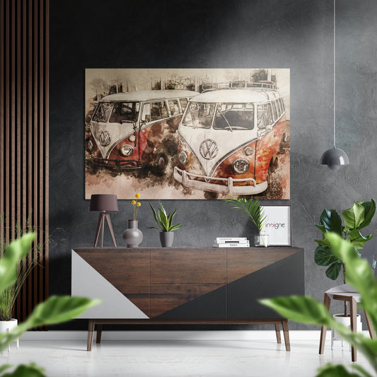 VW Bus Brushed Aluminium Dibond Wall Art.