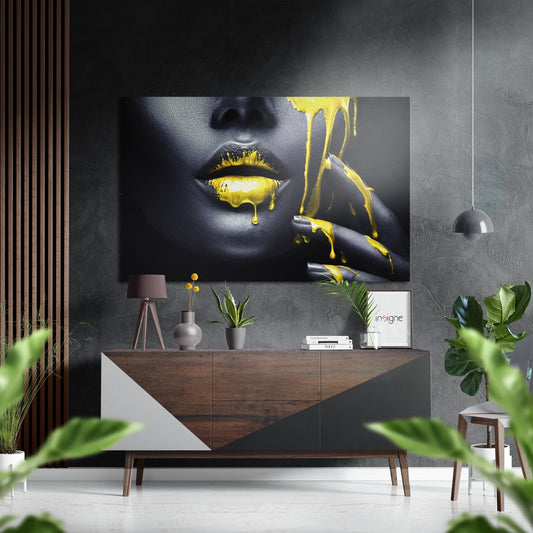 Yellow Ink Brushed Aluminium Dibond Wall Art.