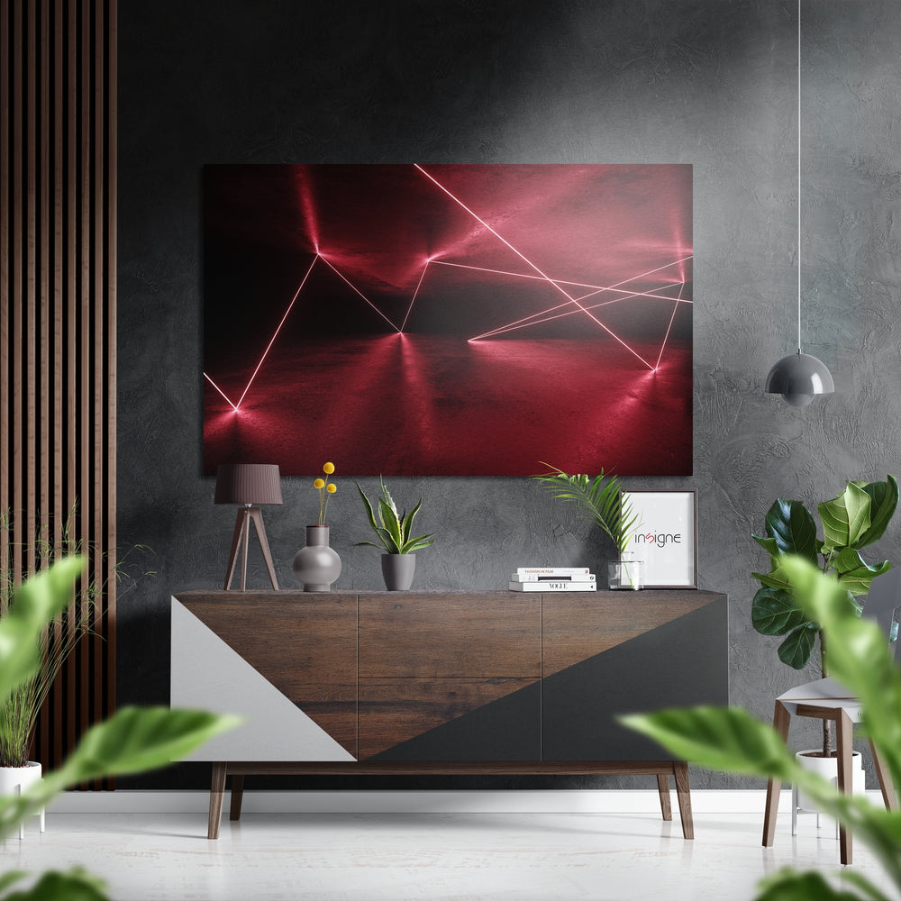 Red Lines Brushed Aluminium Dibond Wall Art.