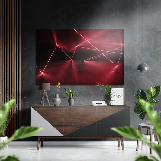 Red Lines Brushed Aluminium Dibond Wall Art.