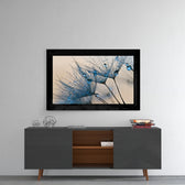 Dandelions glass wall art styled above a vanity in a powder room