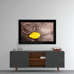 Autumn glass wall art styled above a console in a reading nook