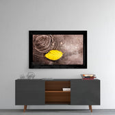 Autumn glass wall art styled above a console in a reading nook