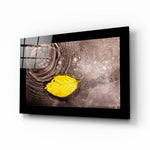 Autumn glass wall art displayed above a sideboard in a study