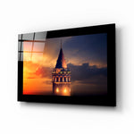 Galata Tower glass wall art displayed above a sideboard in a study