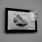 Editorial-photo panel bringing monochrome calm to a bedroom