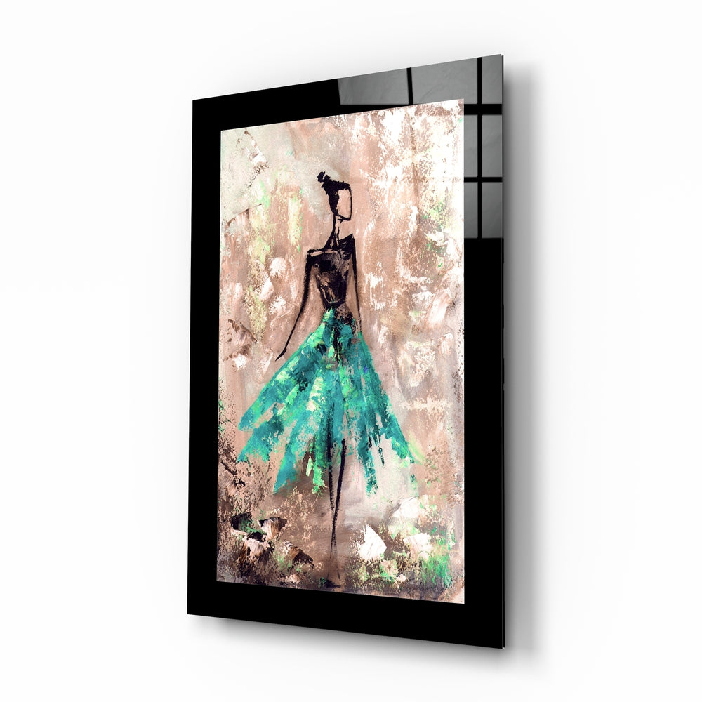 Ballerina glass wall art displayed above a bed in a bedroom