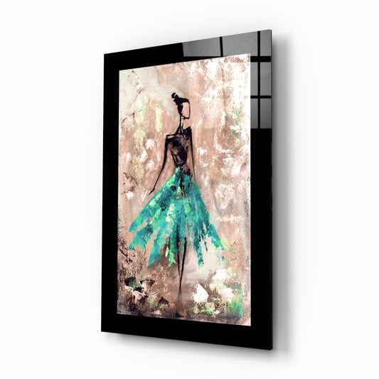 Ballerina glass wall art displayed above a bed in a bedroom