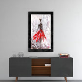 Ballerina glass wall art styled above a console in a reading nook