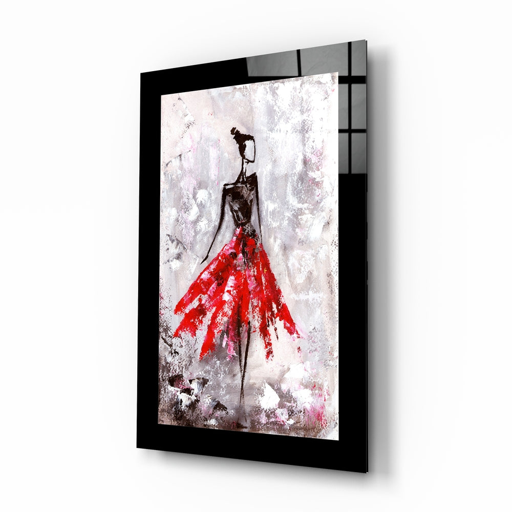 Ballerina glass wall art displayed above a bed in a bedroom