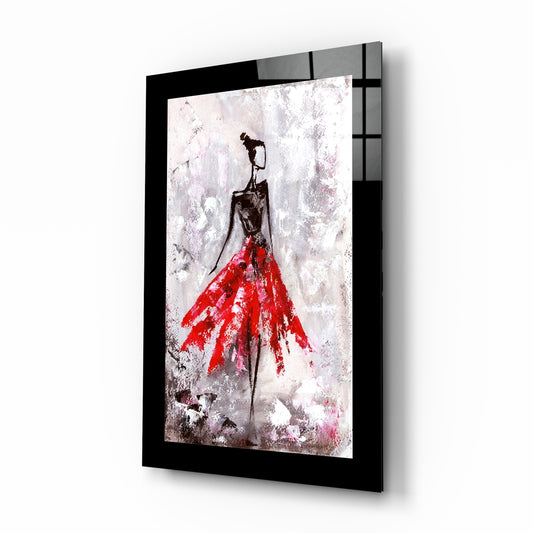 Ballerina glass wall art displayed above a bed in a bedroom