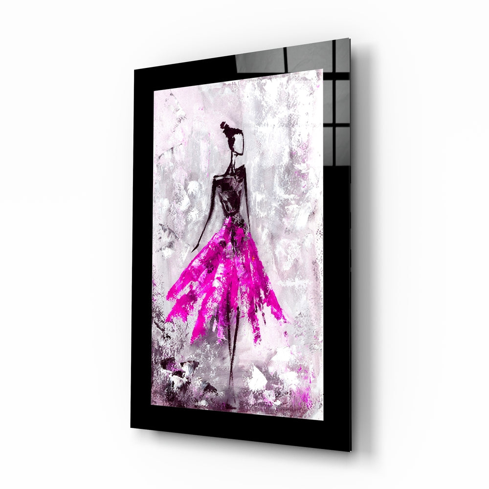 Ballerina glass wall art displayed above a bed in a bedroom