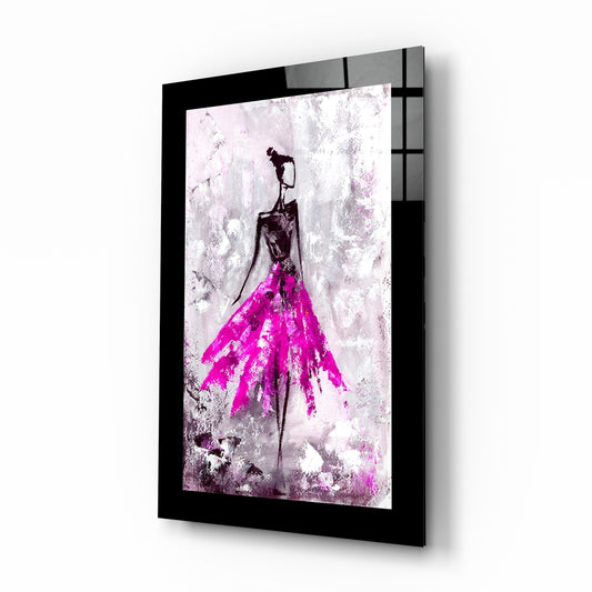 Ballerina glass wall art displayed above a bed in a bedroom