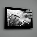 Editorial-photo panel bringing monochrome calm to a powder room