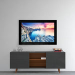 Birds and Reefs glass wall art styled above a console in a meditation room