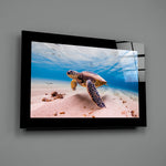 Editorial-photo panel bringing aquatic calm to a bathroom