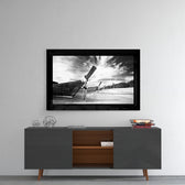 Boats glass wall art styled above a console in a man cave