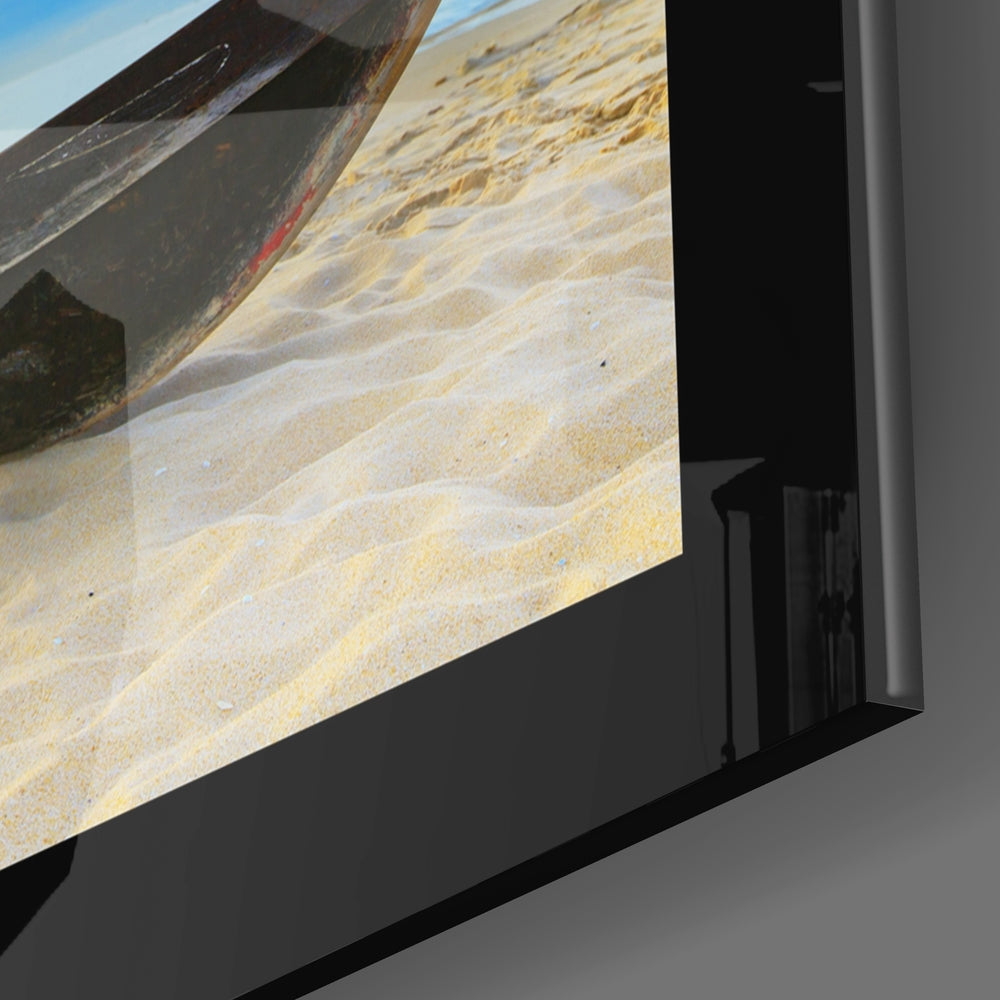 Boat on the Beach Glass Wall Art.