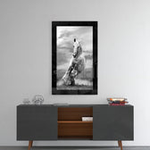 Horse glass wall art styled above a console in a foyer