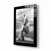 Horse glass wall art displayed above a sideboard in a study
