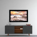 Cloudy Waves glass wall art styled above a console in a man cave